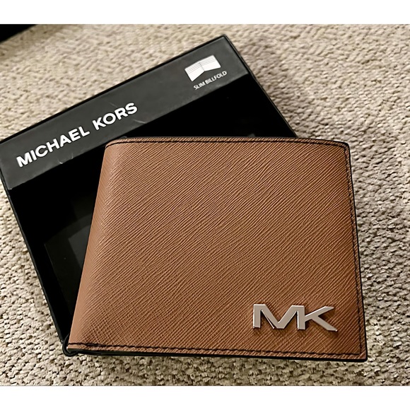 Michael Kors Other - NWT MICHAEL KORS MENS JET SET Camel/Black Wallet With Steel Tone Logo!